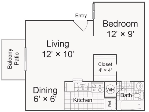 floor plan for a two bedroom apartment at The Starburst Apartments