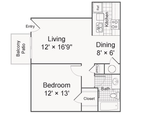 a floor plan for a two bedroom apartment at The Starburst Apartments