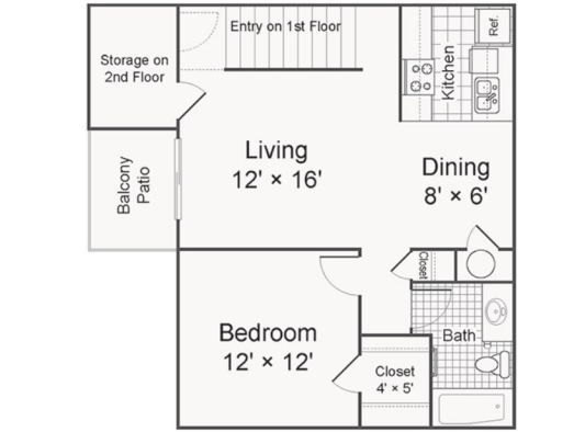 floor plan - 1 bedroom, 1 bath, 996 sq ft at The Starburst Apartments